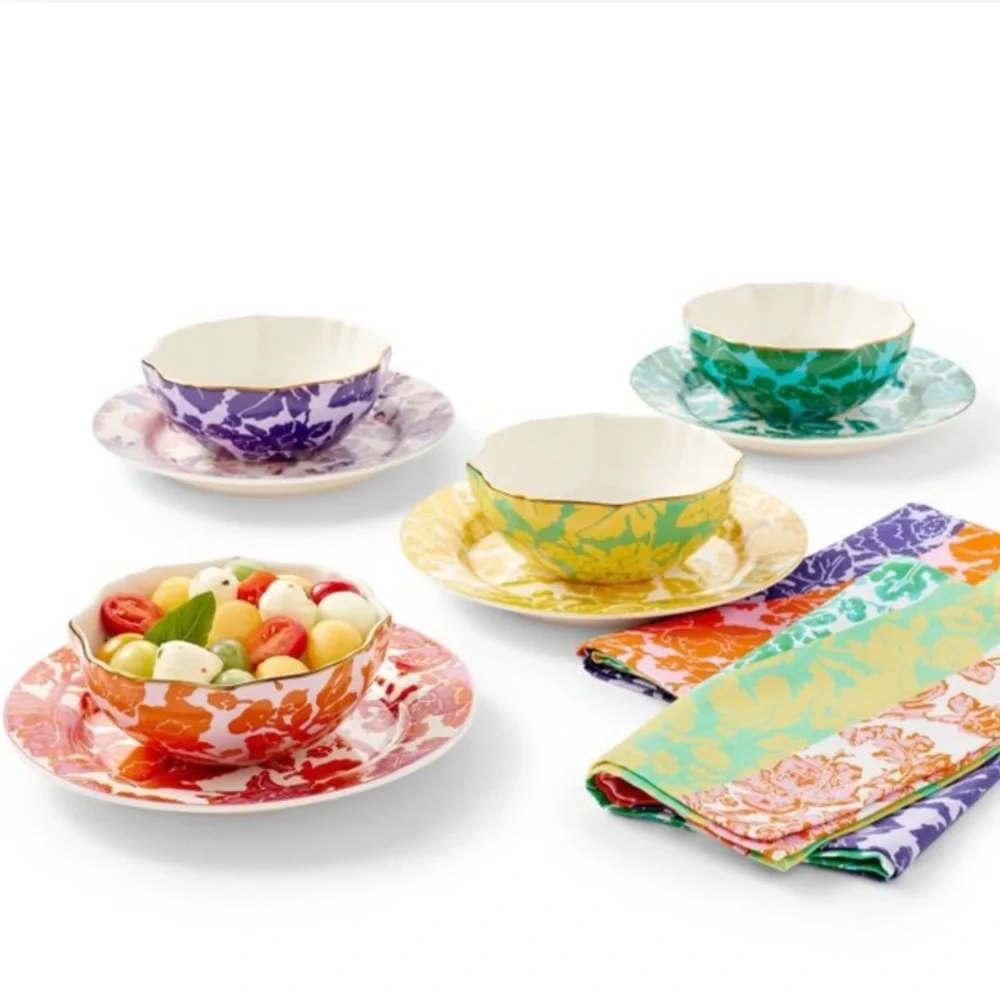 DVF Gold Rim Floral toile Bowls - Picture 5 of 8